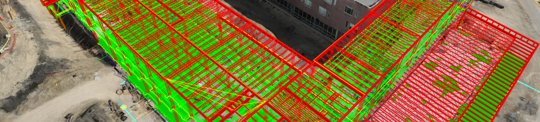 상업 건설 현장에서 3D site walkthrough가 원격 검토와 기록 관리에 활용되는 모습을 보여주는 DroneDeploy 공식 이미지