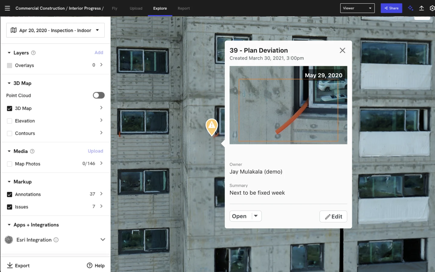 외벽 점검 데이터를 시각적으로 정리하는 DroneDeploy 이미지