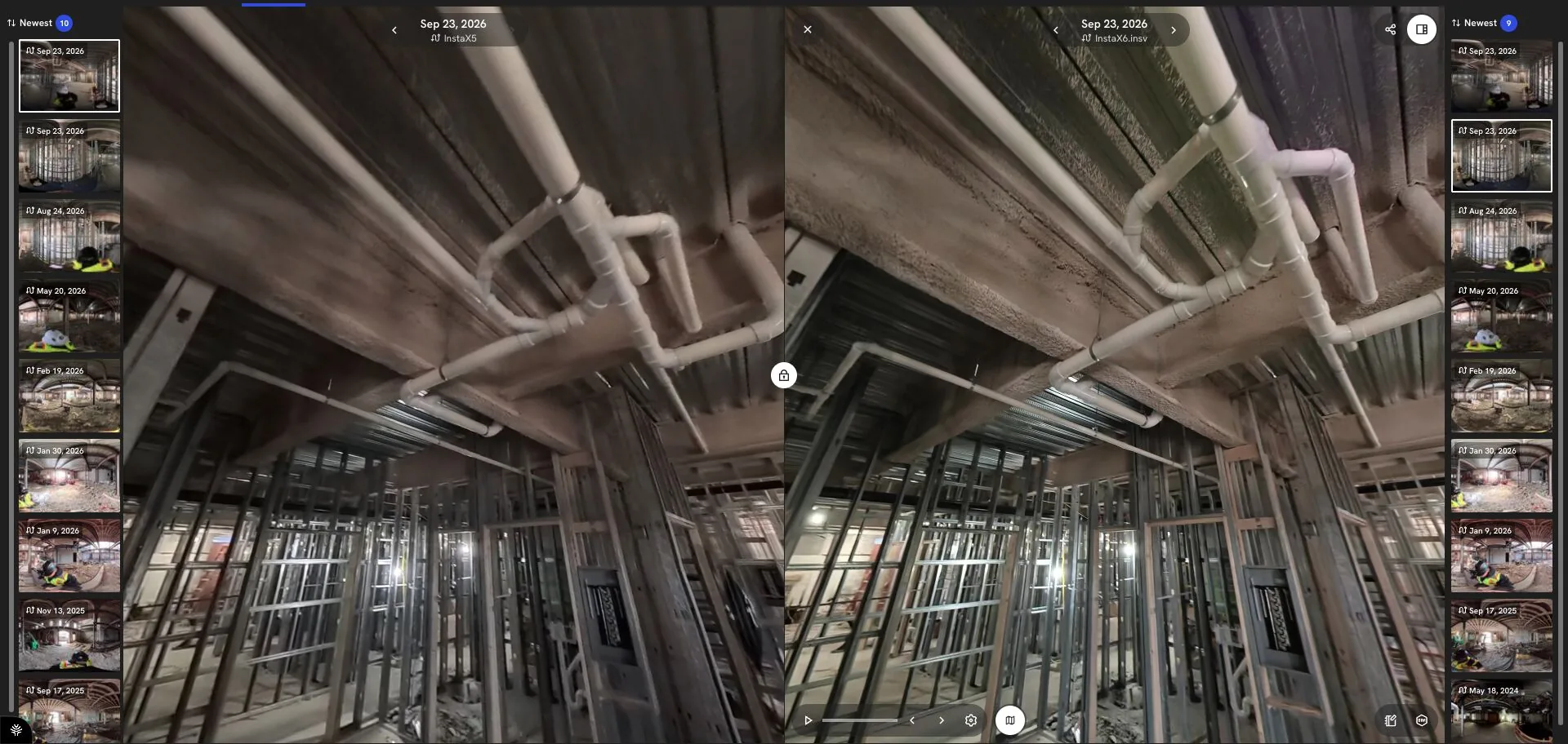 Insta360 X5와 X6 저조도 비교 이미지