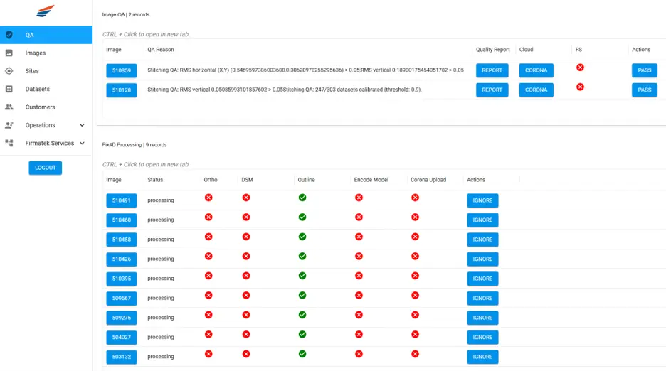 PIX4Dengine 기반 자동 QA·데이터 처리 대시보드 예시
